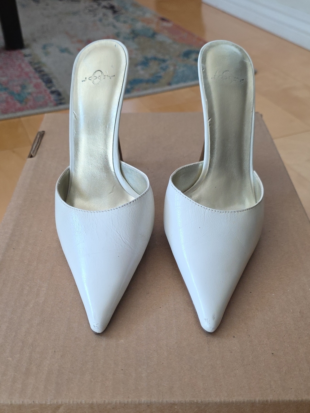 Off-White Pointed Toe Slip-On Mule Heels